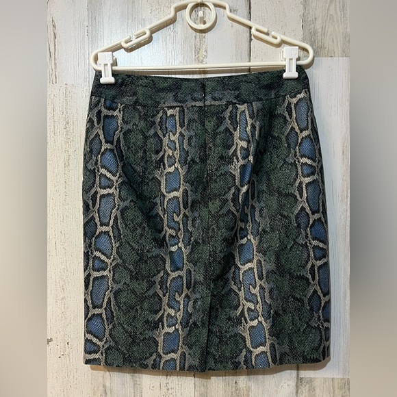Ann Taylor Loft Women's Blue Teal Tan Reptile Print Skirt Size 8 - Picture 2 of 9